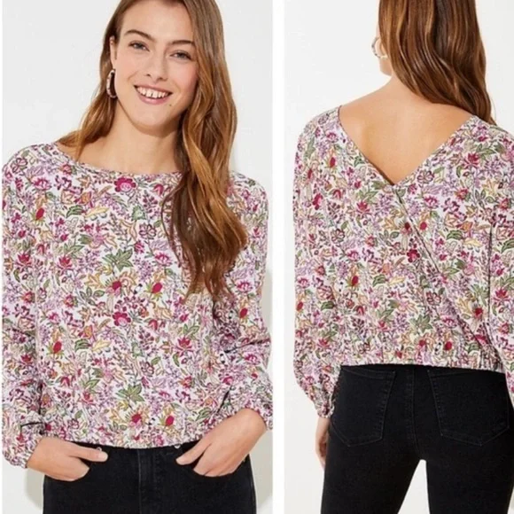 Loft jungle wrap back croppwd top M - Picture 1 of 7